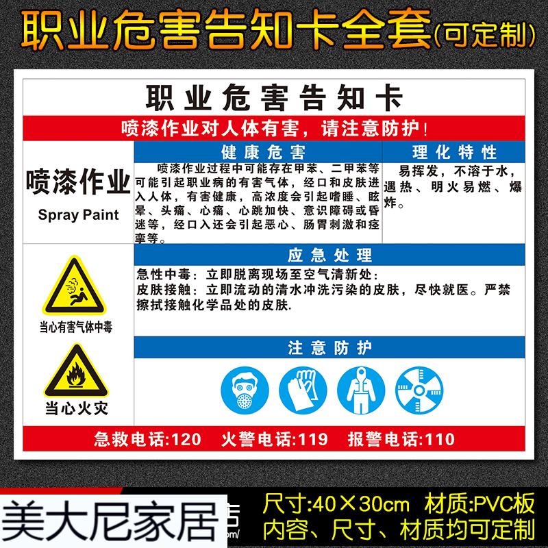 喷漆作业职业病危害告知牌pvc职业卫生警示牌告知卡标示定做g32