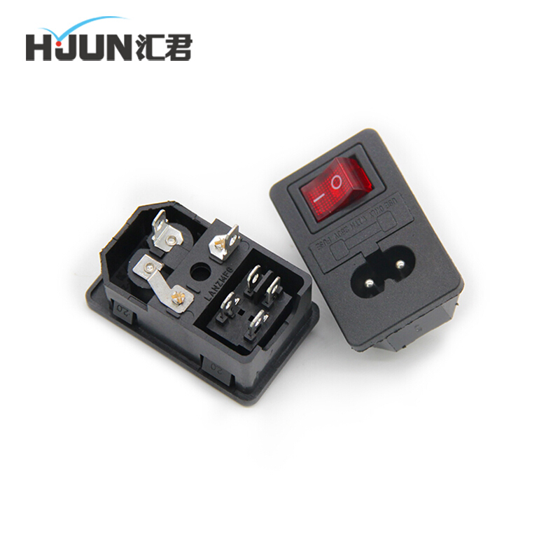 汇君(huijun)8字尾孔插座带保险丝带灯开关电源插座设备2孔插座10a