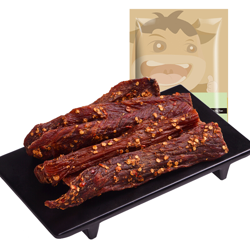 伍田（WoTeam）四川特产风干手撕牛肉 整根即食耐嚼解馋肉干 休闲小吃零食 500g 匠制麻辣味