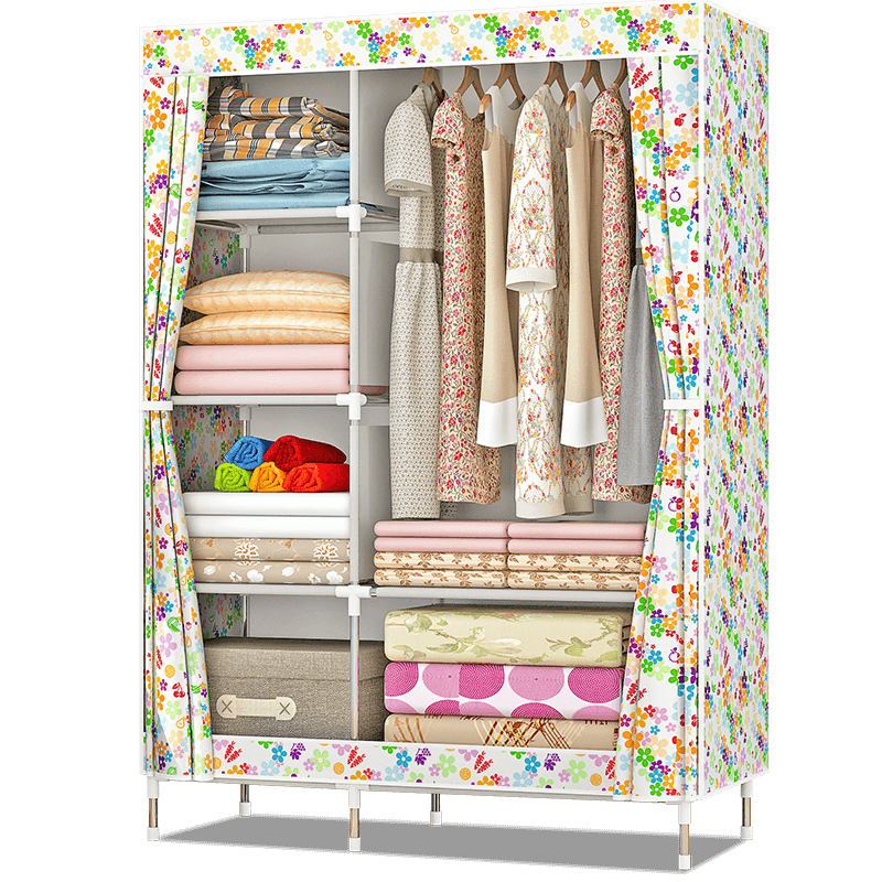 索尔诺 简易布衣柜钢管加粗加固加厚布衣柜组装折叠组合布衣橱布艺储衣柜宿舍卧室寝室衣柜1321 水果和花儿