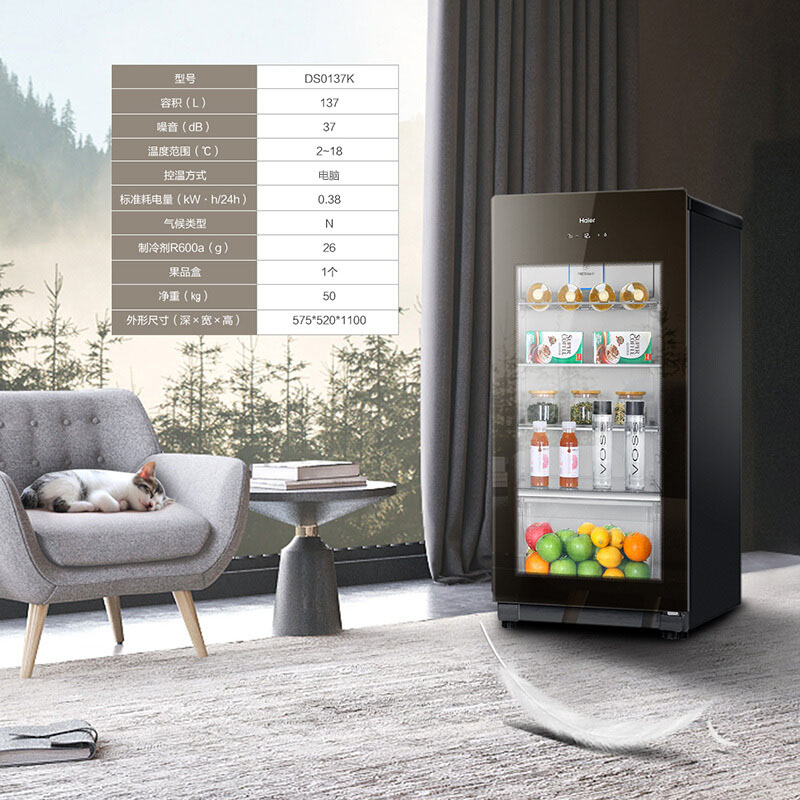 海尔（Haier）137升电脑控温家用客厅办公室冷藏柜冰吧 饮料茶叶水果保鲜柜小型酒柜冰箱DS0137K