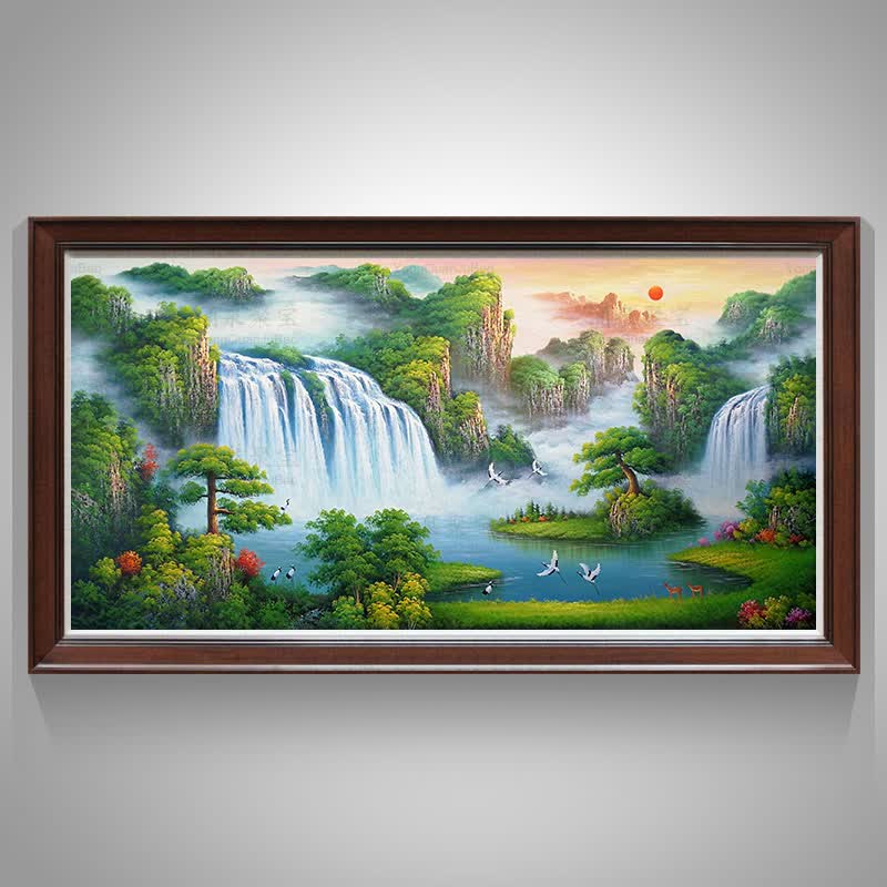聚宝手绘油画欧式客厅装饰画山水画财源广进新家入宅好寓意挂画聚宝盆
