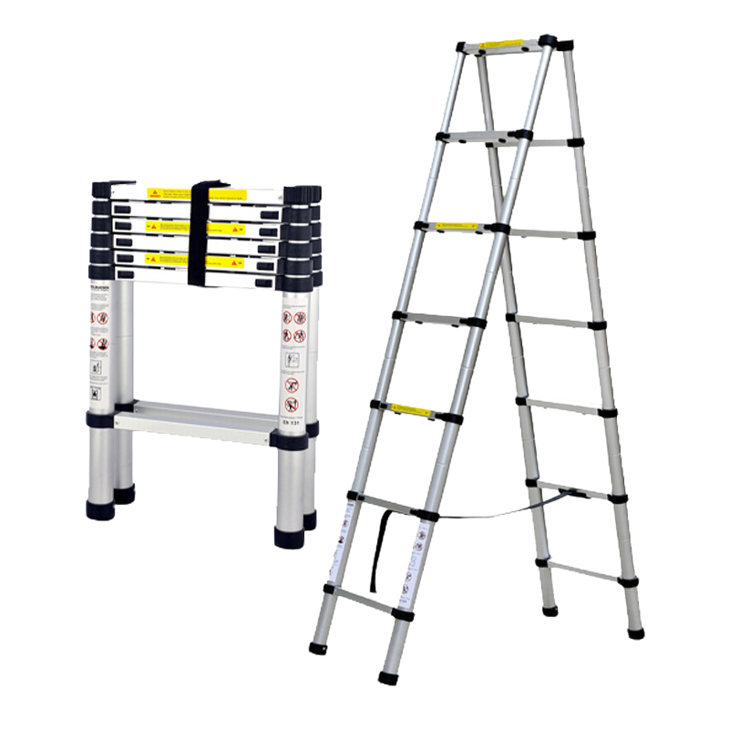 加多奇 铝合金伸缩梯子家用折叠梯多功能人字梯升降梯阁楼梯工程  欧标人字梯1.7+1.7米缩回64厘米