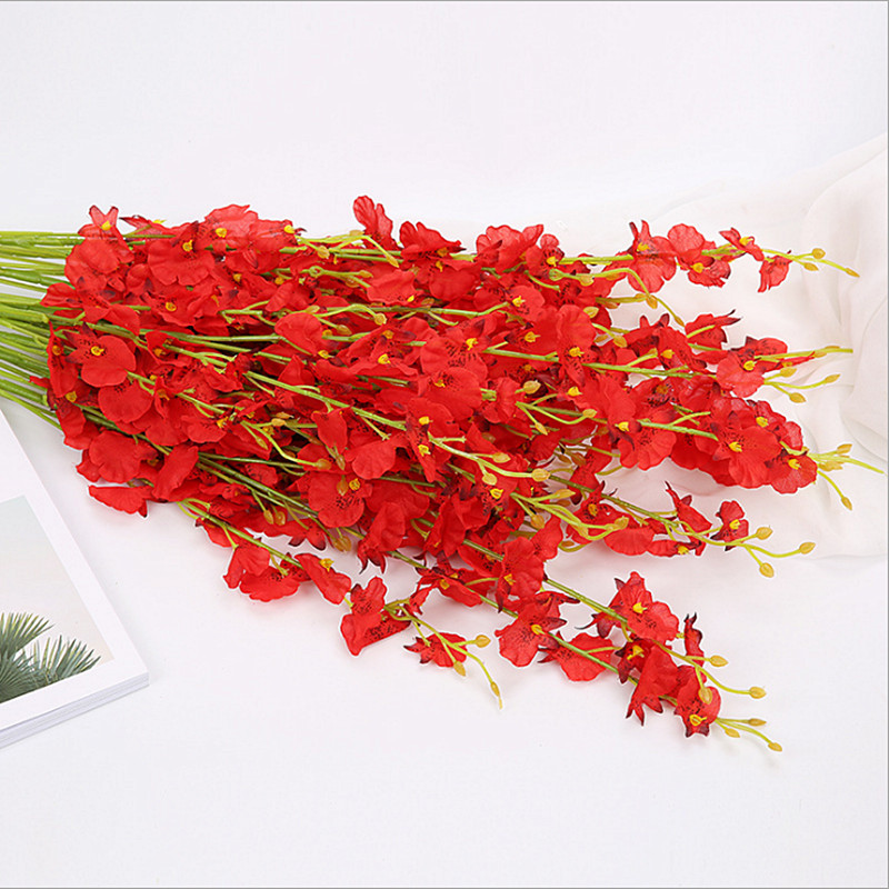 花假花套装室内装饰花干花客厅摆件插花艺 红色跳舞兰6支【不含瓶】