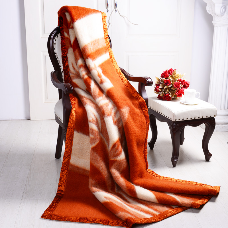 上海 凤凰毛毯全羊毛纯羊毛水波纹羊毛毯厚实90年历史中华老字号 驼色 150*200cm