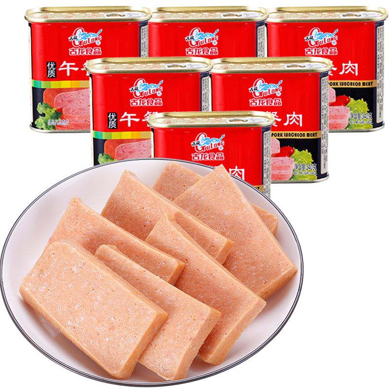 古龍廈門風味豬肉罐頭 優質午餐肉340g 早餐燒烤火鍋食品應急速食 340g*6罐