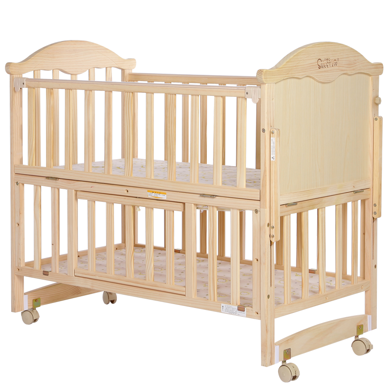 SWEETYBB 环保实木无油漆婴儿床宝宝童床摇篮床可变书桌可侧翻和大人床合并 实木床+赠品