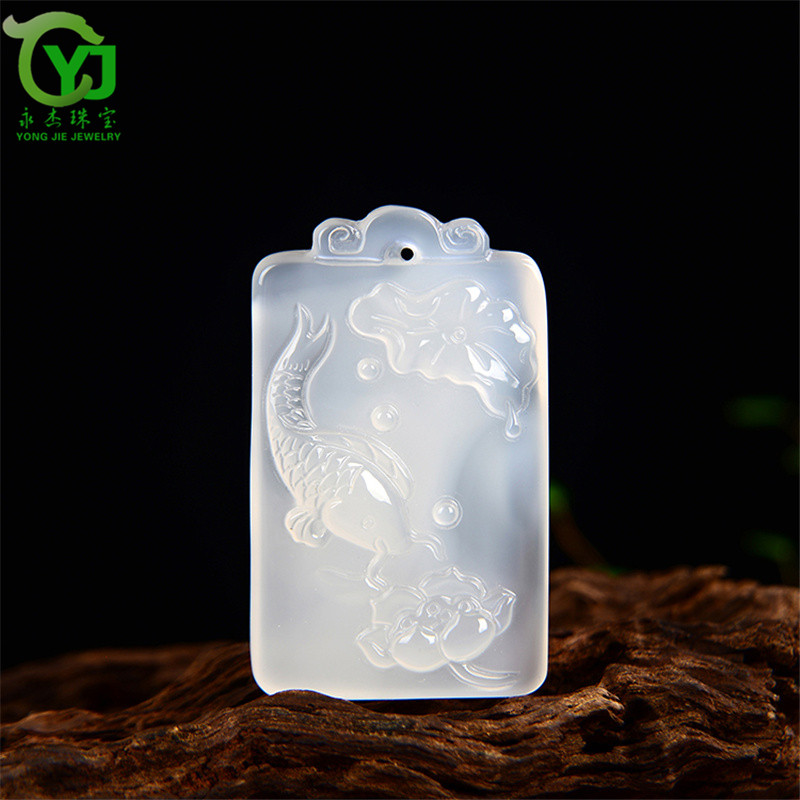 永杰玛瑙金鱼吊坠寓意连年有余牌子挂件项坠礼物带证书
