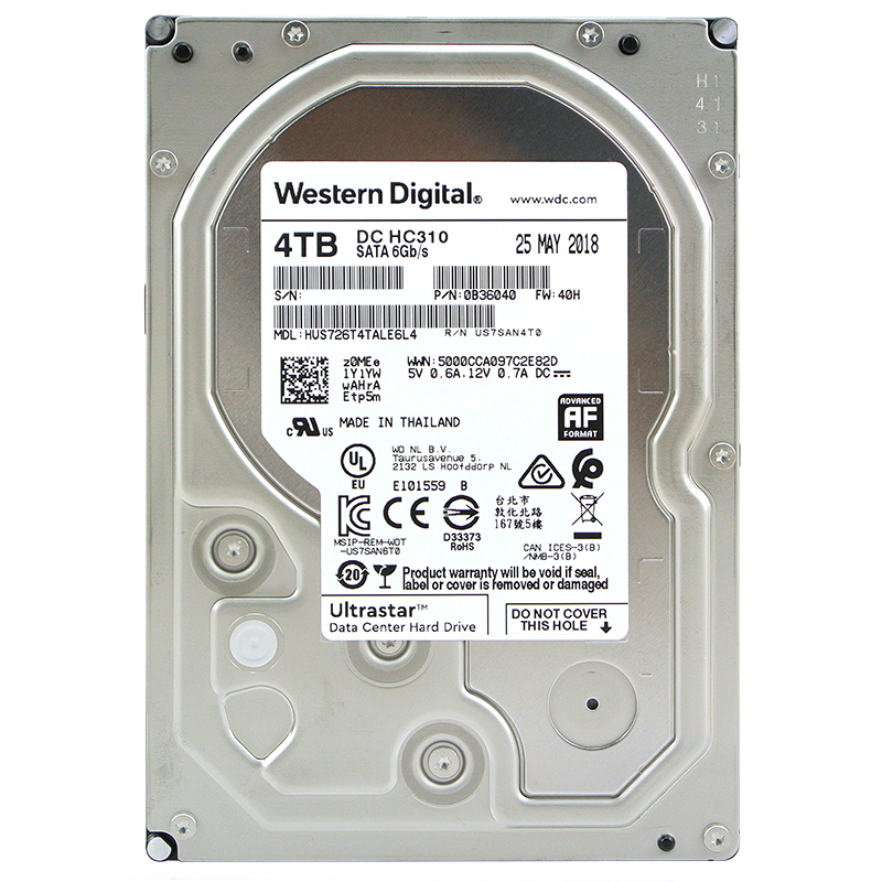 西部数据(Western Digital) 机械硬盘 4TB SATA6Gb/s 7200转256M 企业级空气硬盘(HUS726T4TALE6L4)