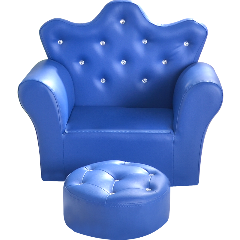 dgbaobei儿童沙发 可爱皇冠婴幼儿小沙发 带凳迷你公主宝宝沙发 水晶拉扣 幼教用品 深蓝色皇冠拉扣