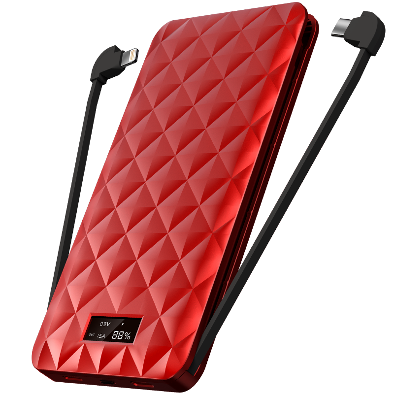 iWALK 爱沃可 T10S 移动电源数据线二合一 红色 10000mAh Type-C/Lightning 18W 双向快充