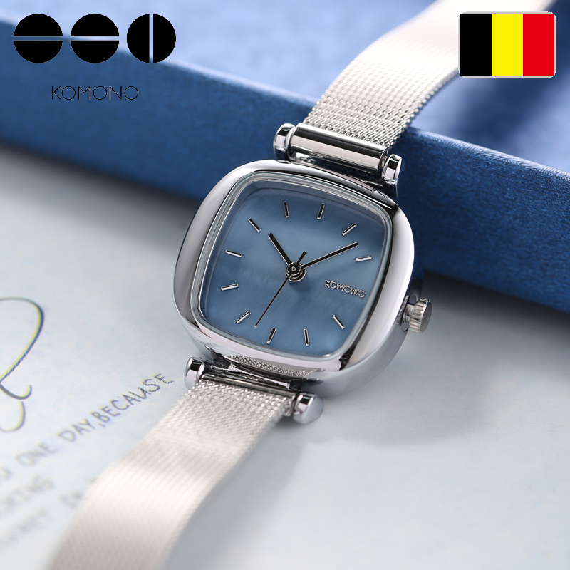 komono(克莫诺)手表女学生石英表时尚简约网红腕表钢带方形小表盘情侣