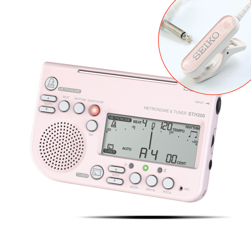 SEIKO精工STH200调音器管乐萨克斯提琴钢琴吉他古筝专业通用电子节拍器 可爱粉+粉色拾音夹