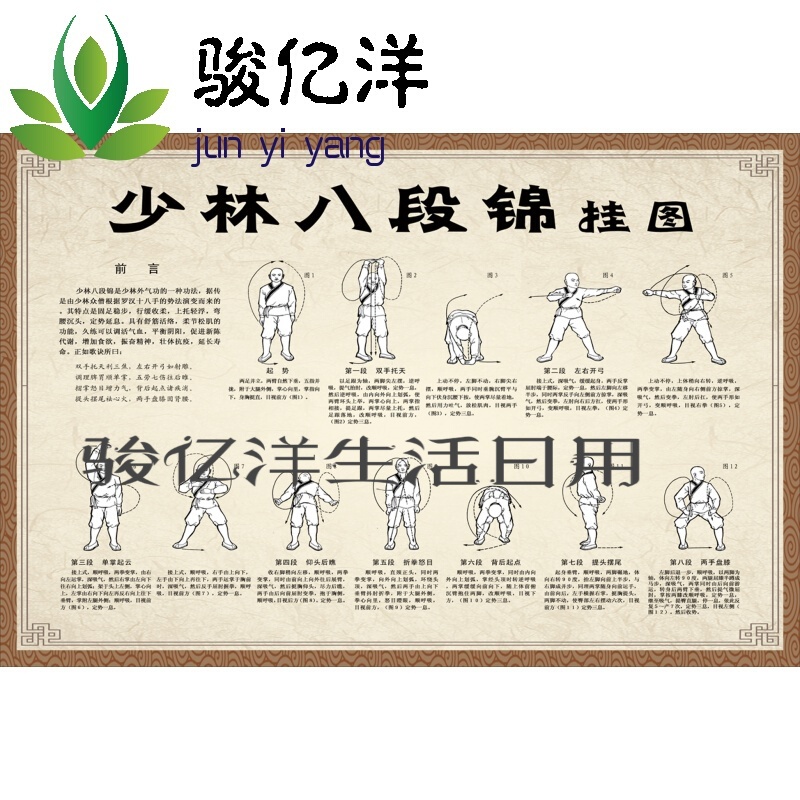 少林八段锦挂图中医养生海报文化宣传展板养生图片挂画养生馆 24寸