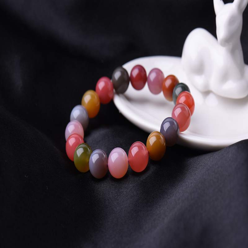 诺源珠宝  天然满肉糖果色盐源玛瑙手链手串 礼物饰品送朋友紫绿玛瑙