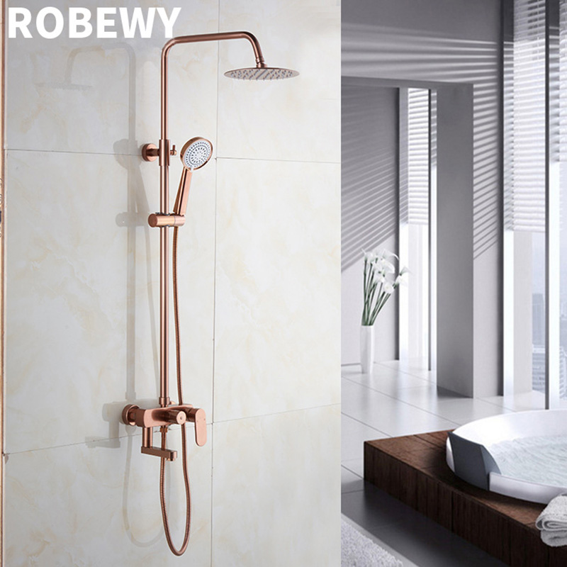 ROBEWY淋浴花洒套装太空铝家用卫生间洗澡淋雨器仿古玫瑰金沐浴龙头套装
