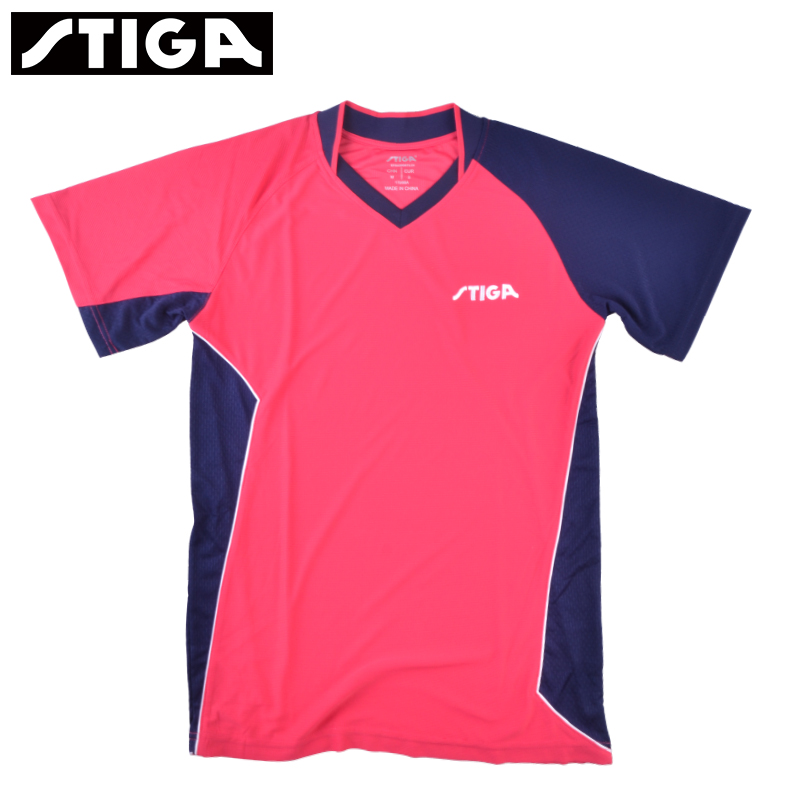 斯帝卡（Stiga）乒乓球服男乒乓球衣運動(dòng)服短袖女訓練服比賽服速干吸汗 玫紅色/藏青色 XS/160/80A