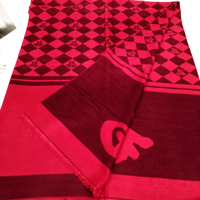 人生故事福字红围巾纯棉中国红本命年年会印花单位礼品团购送老人送长辈贺寿定制LOGO披肩 百格福披肩60*200CM