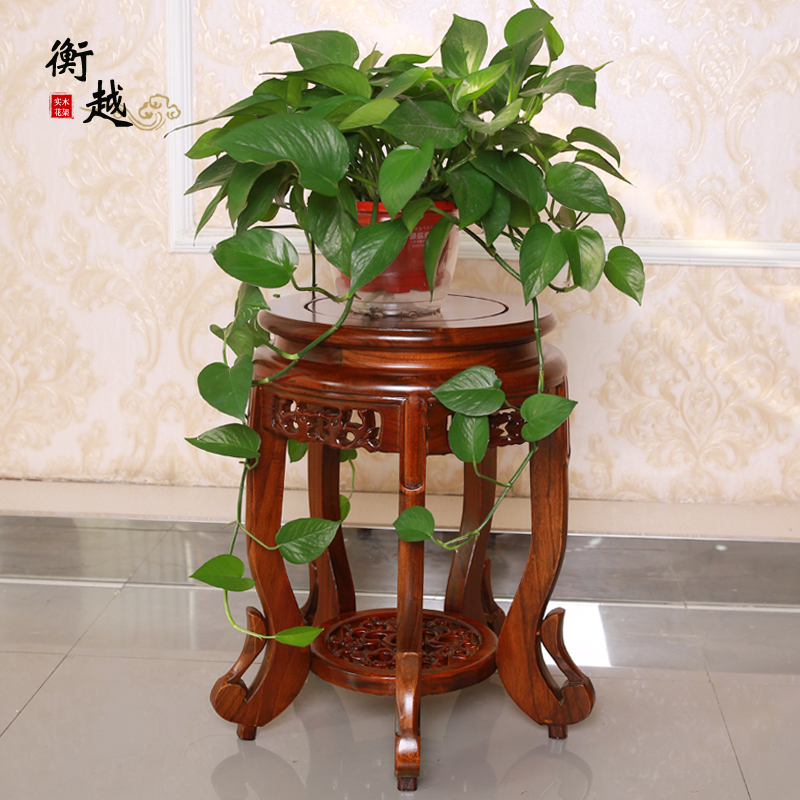衡越 花架实木客厅现代简约盆景架中式落地圆形花几绿萝家用榆木花凳