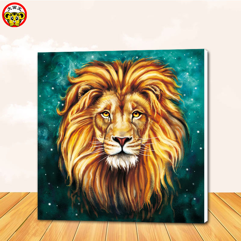 老虎王生肖属虎头五行属火猫科动物自己画纯手工diy数字油彩画 2179