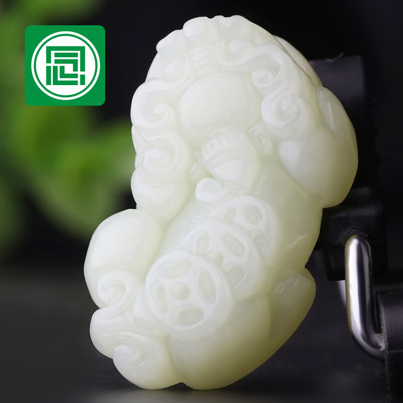 念玉珠宝和田玉貔貅挂件天然白玉貔貅吊坠立体貔貅玉坠背钱皮丘男女款