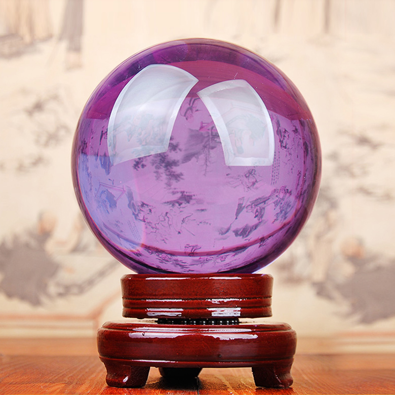 泰山吉运阁（TAISHANJIYUNGE） 水晶球摆件乔迁新居客厅玄关办公室装饰工艺品女生礼物 紫色特大号-直径15cm