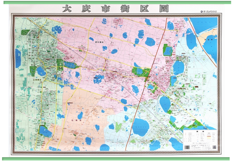 大庆市街区图 大庆市地图挂图 大庆城区图 覆膜挂杆挂图