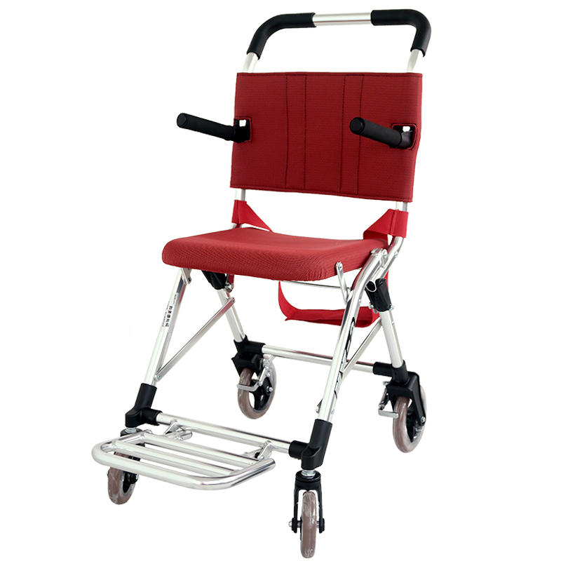 和美德日本松永爱之轮老人轻便轮椅车MV2铝合金轮椅折叠轻便便携手推车轮椅车 红色