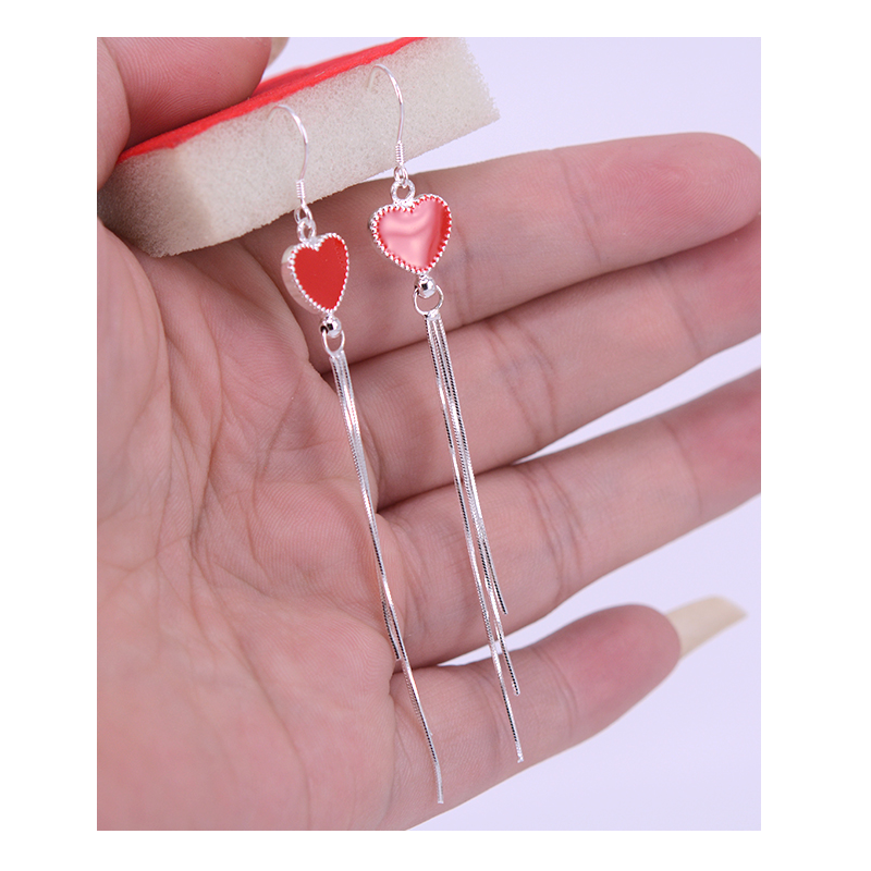 純已久銀飾990足銀愛心流蘇蛇骨女士銀耳環(huán)3條蛇骨流蘇耳墜銀耳勾女款銀耳釘銀耳墜