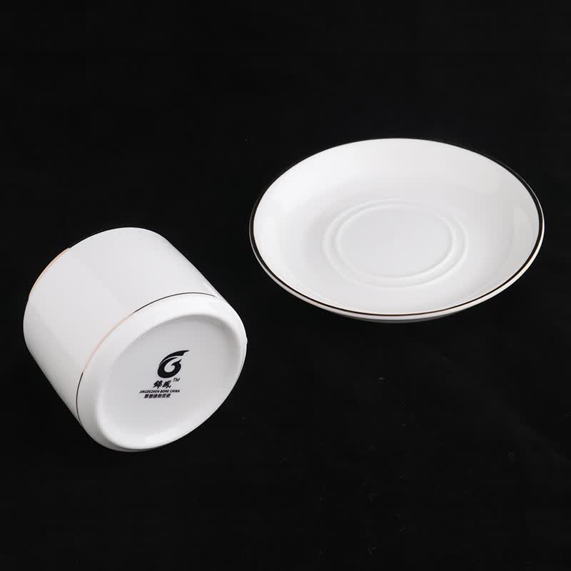 錦鳯锦凤骨瓷咖啡杯碟景德镇欧式简约咖啡套具矮 咖啡杯一杯一碟1勺 金边澳式杯碟套装
