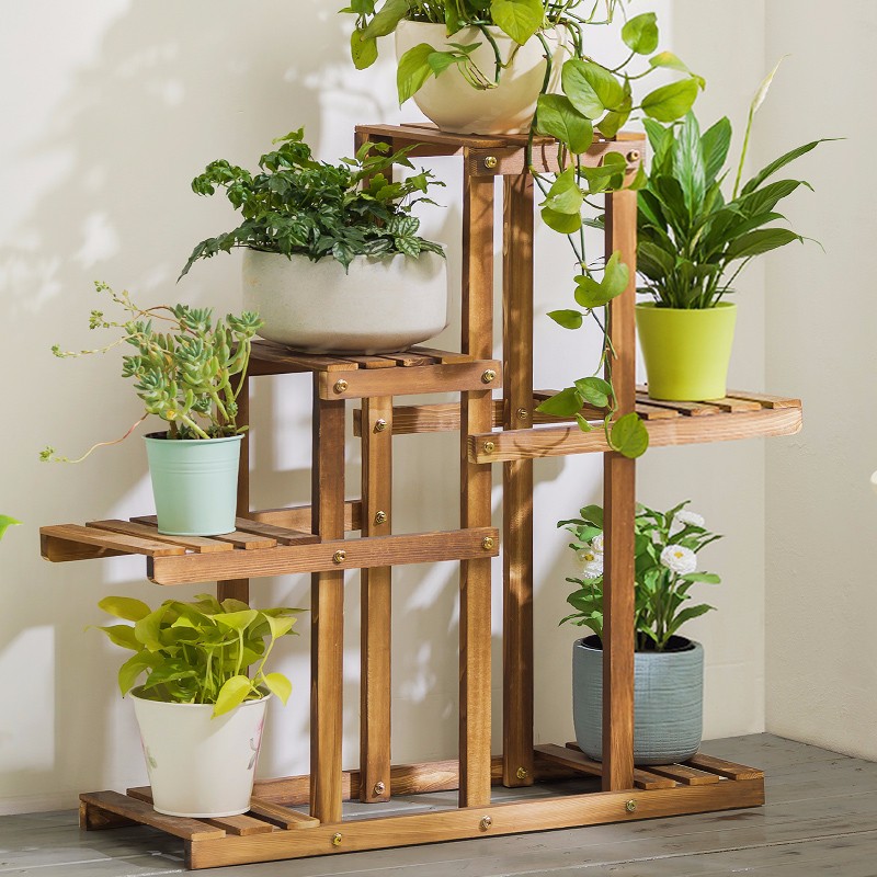 木马人 简易实木多肉绿萝花架室内多层加厚阳台落地式花架子客厅简约现代欧式花盆架可置物收纳架盆景架 小号款