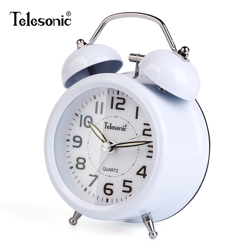 天王星（Telesonic）闹钟 创意学生儿童大铃声闹表卧室床头简约夜光扫秒机芯时钟 A7135-1白色3寸开学季礼物