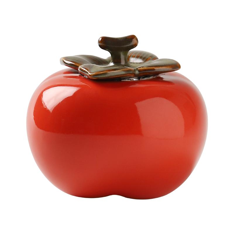 泥印 红色柿子茶叶罐陶瓷储物罐事事顺利如意罐子创意送礼礼品摆件 d