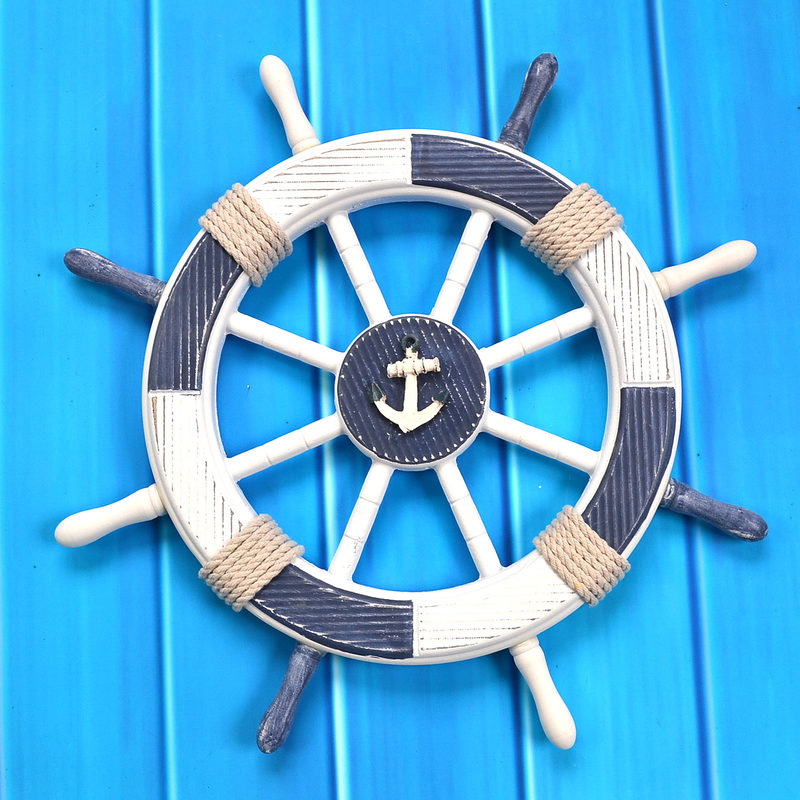 地中海壁饰海洋船舵玄关儿童房男孩房装饰品舵手背景墙墙饰挂饰 船锚