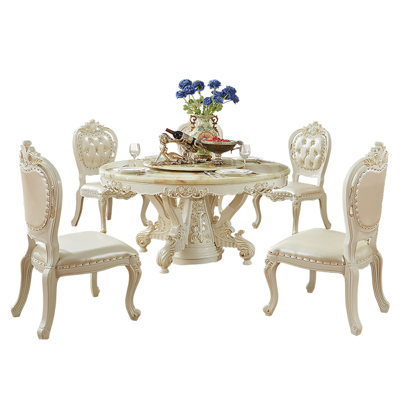 梦美斯宣 家具 欧式餐桌 大理石餐桌圆桌子餐厅家具组合 餐桌餐椅套装 餐桌椅组合 599 1.5米餐桌进口青玉