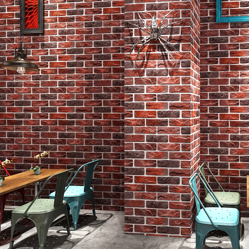 复古怀旧3D立体仿砖纹砖块砖头墙纸咖啡餐厅酒吧网咖饭店红砖壁纸 棕红29903( 刷胶/非自粘)