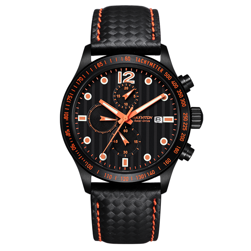 瑪斯威頓（MAXVITON）男士手表多功能運(yùn)動(dòng)光能表時(shí)尚夜光防水皮帶計(jì)時(shí)太陽(yáng)能軍表新款 EM1702-01W男款