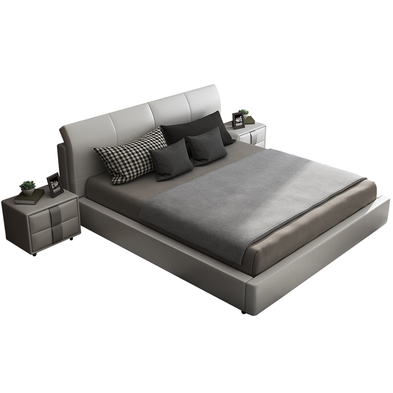 奥左 床 真皮双人床北欧轻奢极简实木框架1.8米1.5米头层牛皮现代简约主卧软包大婚床可定制储物高箱 实木架子床【升级俄罗斯松木框架】