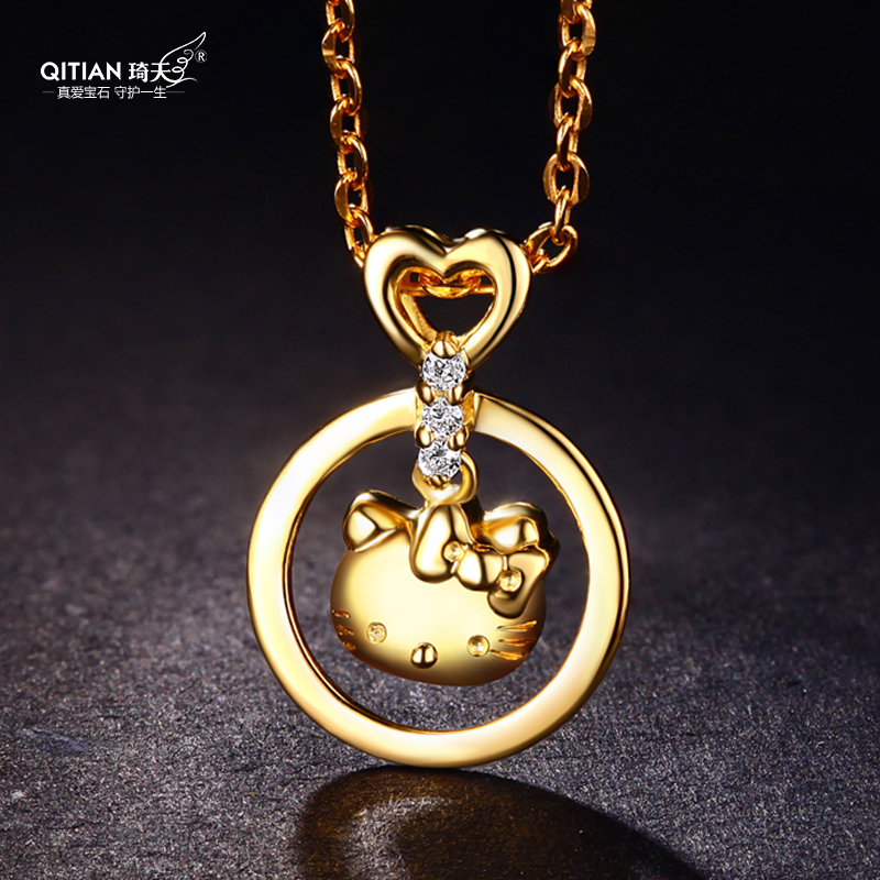 tian【经典时尚hellokitty项链】s925银韩版萌猫咪吊坠女配锁骨银项链
