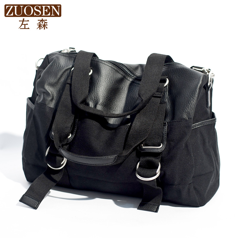 ZUOSEN正品 新款韩版男包包 男士帆布包单肩包斜挎包手提包休闲包 黑色