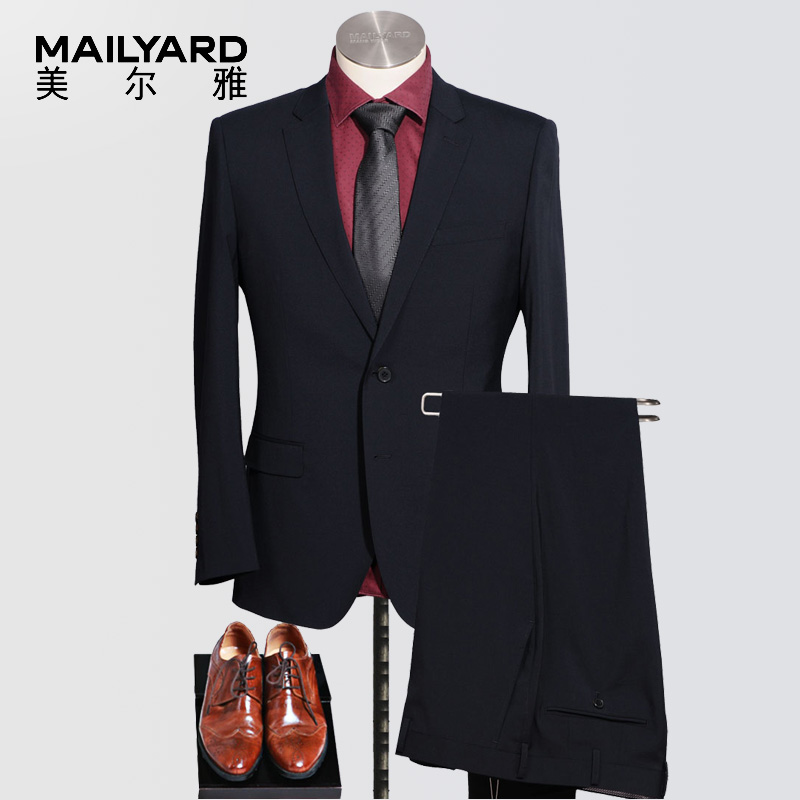 MAILYARD/美尔雅西服套装男 商务男式羊毛西装 男士职业正装 255 深蓝色 E5