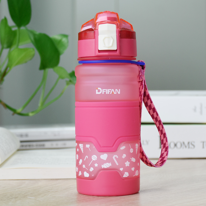 DFIFAN儿童水杯学生水杯 男女儿童运动水壶 可爱塑料杯子 Tritan材质 380ML 粉红色