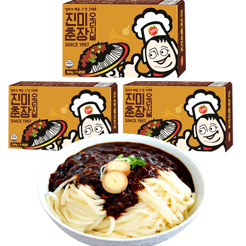 真味韩国进口春酱300g*3盒装 炸酱面酱 韩式杂酱面淳酱黑拌面酱料