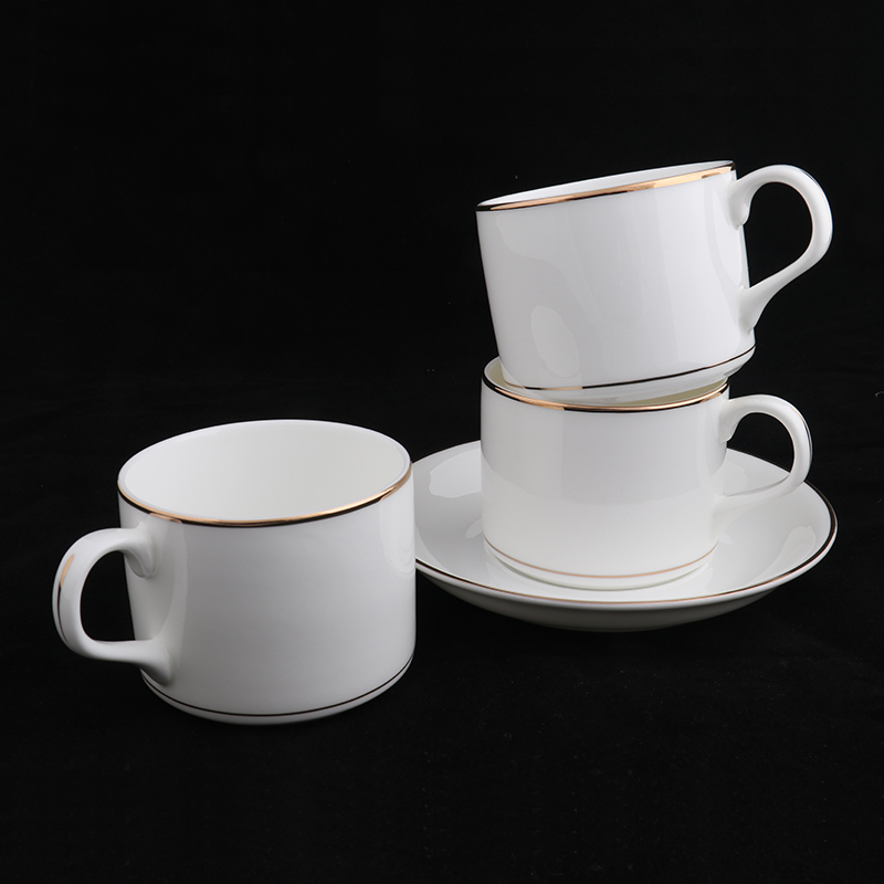 錦鳯锦凤骨瓷咖啡杯碟景德镇欧式简约咖啡套具矮 咖啡杯一杯一碟1勺 金边澳式杯碟套装