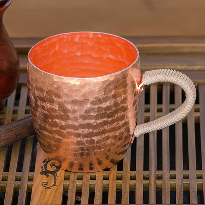 沉弗 手工紫铜杯带把茶杯纯铜随手便携杯子创意啤酒杯云南铜水杯无盖漱口缸 铜杯8cm口径500毫升