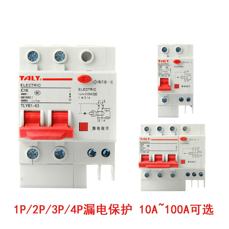 泰力基业 漏电保护器断路器 dz47le 1p2p 20a40a63a 跳闸空气开关 63a
