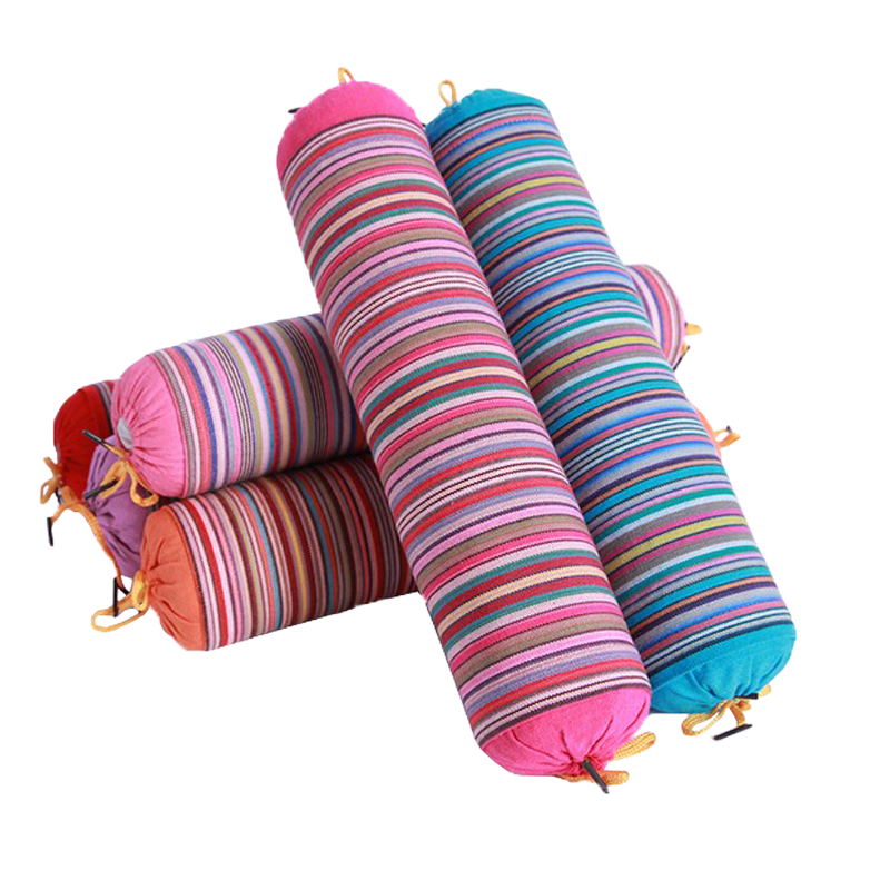 清茉小號(hào)圓枕頭枕芯頸椎枕花草枕老粗布蕎麥皮牽引枕矯女士家用圓形枕 玫紅條紋 小號(hào)38x8