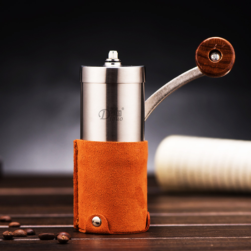 帝国（Diguo）手摇磨豆机 小巨人手动咖啡豆研磨机 现磨咖啡磨粉机 便携式手磨咖啡机 超纤皮革防滑 橘色
