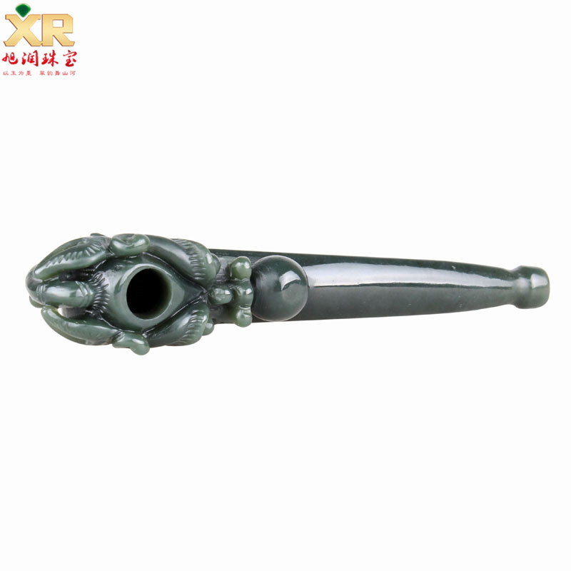 旭润珠宝    天然和田玉青玉石龙头烟嘴玉器生肖龙