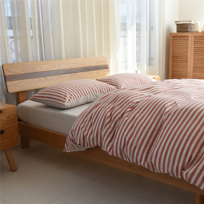 minimum天竺棉四件套床上用品日式良品针织棉床单被套套件裸睡面料 022混棕红色条 1.8m床笠款（被套200*230）